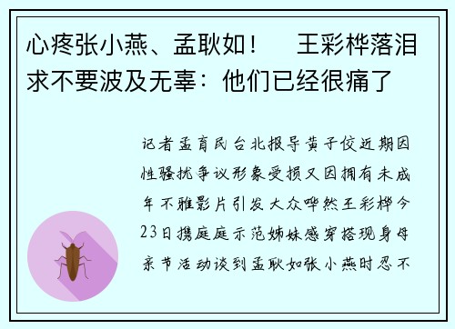 心疼张小燕、孟耿如！　王彩桦落泪求不要波及无辜：他们已经很痛了